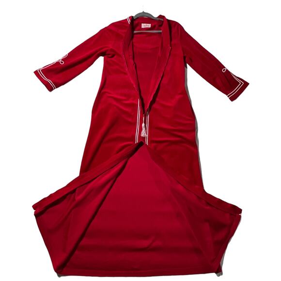 Vintage 1970s Evelyn Pearson Red Polyester Long Robe/House Dress with White Trim - Picture 14 of 16